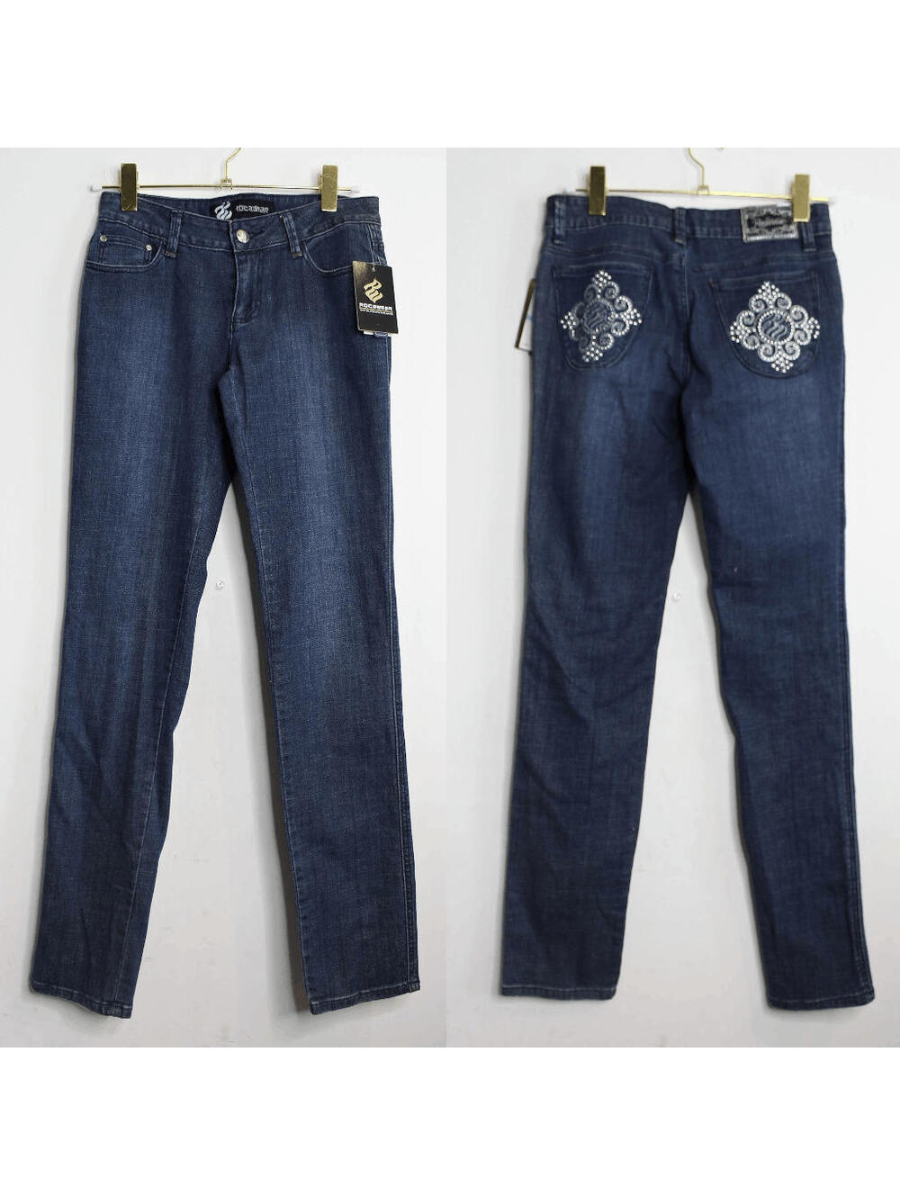 VTG NWT Rocawear Y2K Rhinestone Dark Wash Skinny Jeans - 5